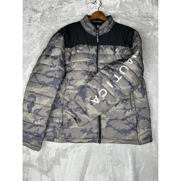Nautica Puffer Jacket Camo Camouflage reversible Lightweight Coat size XXL - Picture 1 of 12